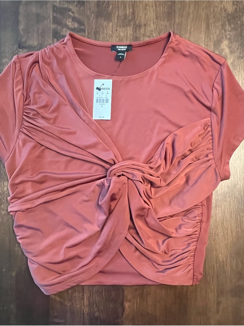 Express Short Sleeve Twist-Front Crop Top, Rust, S